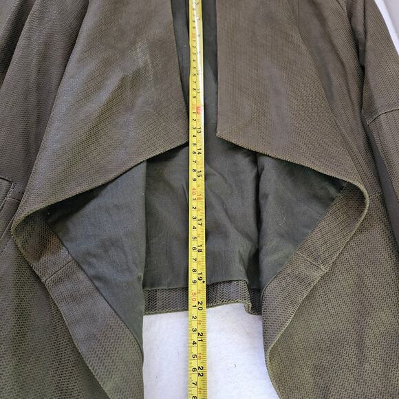 G.I.L.I. Open Front Tonal Printed Leather Jacket Size 0 Brownish Green Boho - Picture 7 of 10